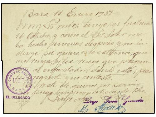 ✉ ESPAÑA GUERRA CIVIL. 1938. BAZA tarjeta postal circulada a