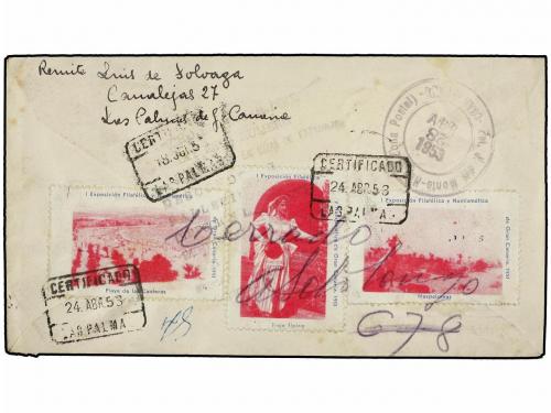 ✉ ESPAÑA. Ed. 1090. 1953. LAS PALMAS a LA HABANA. 10 cts. + 