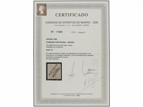 * ESPAÑA. Ed. 97 MAD. 25 mils. azul HABILITADO/POR LA/NACIÓN