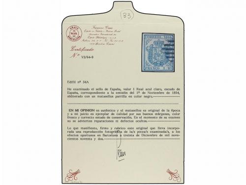 ° ESPAÑA. Ed. 34A. 1 real azul claro. Extraordinario ejempla