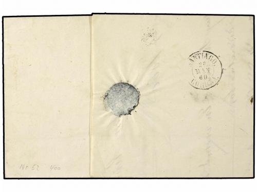 ✉ ESPAÑA. Ed. 52. 1860. 4 cuartos amarillo, mat. PADRON/CORU