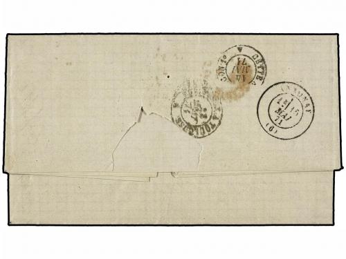 ✉ ESPAÑA. Ed. 113. 1871. HARO a FRANCIA. 12 cuartos castaño,