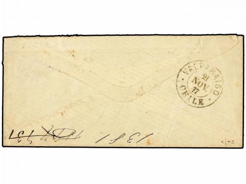 ✉ CHILE. 1877. TALCA a VALPARAISO. Sobre Entero Postal de 5 