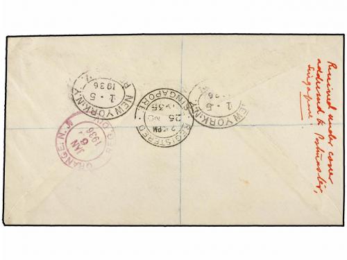 ✉ MALAYA. 1936. SINGAPORE to U.S.A. Complete set on cover. A