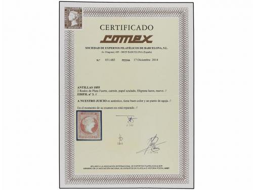 * COLONIAS ESPAÑOLAS: ANTILLAS. Ant. 3. 2 reales carmín, gom
