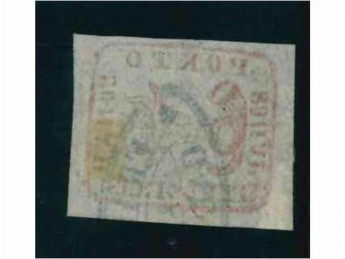 ° RUMANIA. Mi. 7ax. 1858. 80 par. red on bluish pelure paper