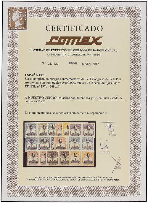 ** ESPAÑA. Ed. 297/309s. SERIE COMPLETA en parejas SIN DENTA