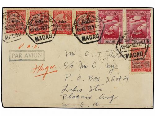 ✉ MACAO. 1938. MACAO a U.S.A. 7 avos (15) y 1 Esc. (2) franq
