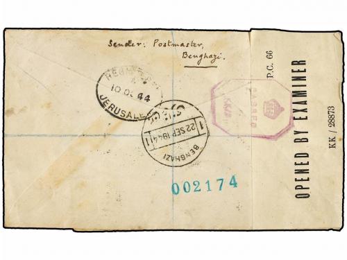 ✉ TRIPOLITANIA. 1944. BENGHASI a JERUSALEM. Carta certificad
