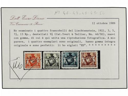** LIECHTENSTEIN. Yv. 44B/51B. 1921. Complete set, never hin