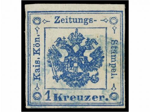 ° AUSTRIA. Mi. T-2XIa. 1858. 1 kr. blue, type I. 3 stamps. F