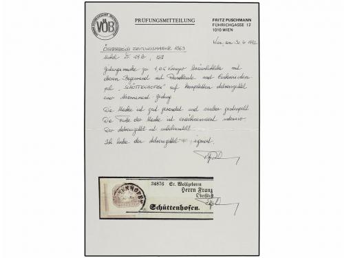 ✉ AUSTRIA. Mi. 29. 1866. 1,05 kr. lilac on wrapper. SCHUTTEN