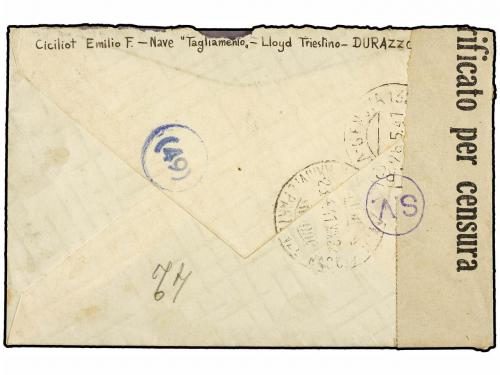 ✉ ALBANIA. 1941. TIRANA a SAVONA. Carta certificada, etiquet