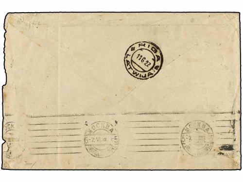 ✉ RUSIA. 1922. Cover to RIGA. Espectacular franking. Arrival
