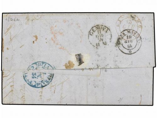 ✉ ESPAÑA. Ed. 24. 1854. BARCELONA a LIVORNO (Italia). 6 cuar