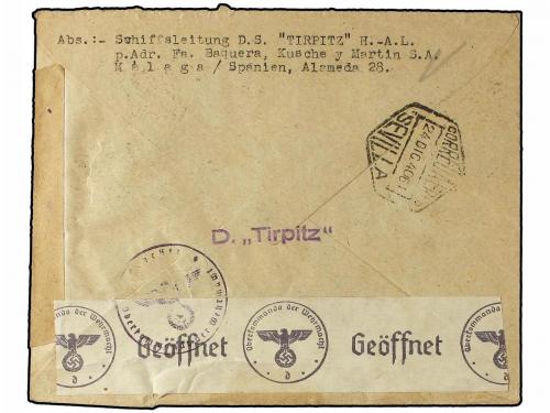 ✉ ESPAÑA. Ed. 939, 874, 930 (2). 1940. MÁLAGA a HAMBURGO. 70