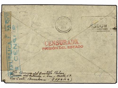 ✉ ESPAÑA GUERRA CIVIL. 1938. BARCELONA a INGLATERRA. 40 cts.