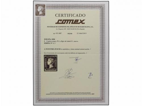 * ESPAÑA. Ed. 1. 6 cuartos negro. MAGNÍFICO EJEMPLAR. Cert. 