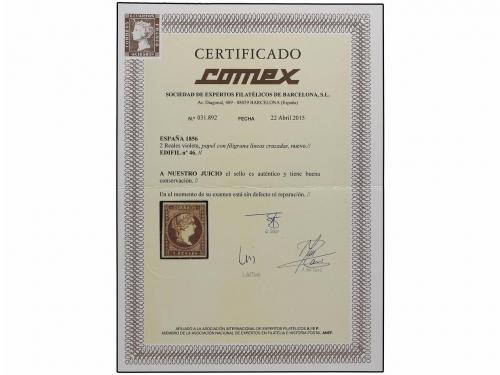 (*) ESPAÑA. Ed. 46. 2 reales lila. PIEZA DE LUJO. Cert. COME