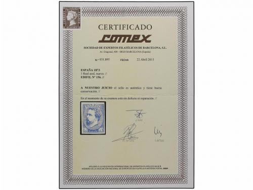 * ESPAÑA. Ed. 156. 1 real azul. PIEZA DE LUJO. Cert. COMEX. 
