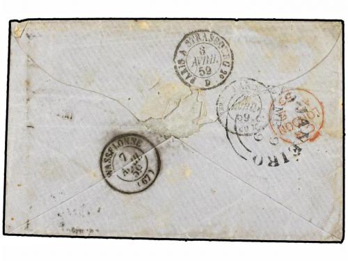 ✉ ARGENTINA. Sc. 1. 1859. ROSARIO a FRANCIA. 5 ctvos rojo. M
