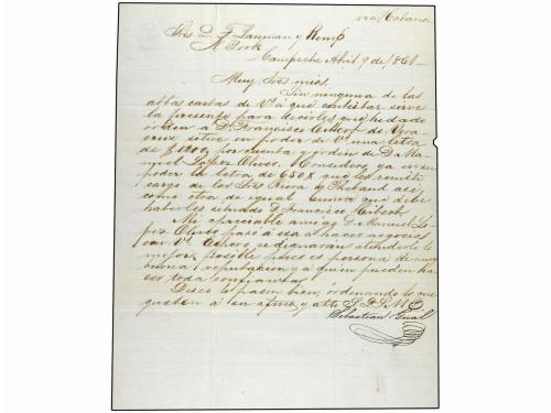 ✉ MEXICO. 1861 (9 Abril). CAMPECHE a NEW YORK. Carta circula
