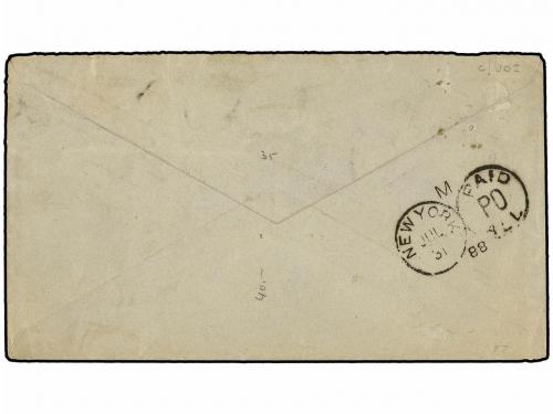 ✉ HAITI. 1888. JEREMIE a NEW YORK. 7 cts. azul y 3 cts. azul
