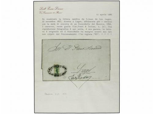 ✉ MEXICO. Sc. 3c. 1857. S. JUAN a LAGOS. 2 reales verde, bis