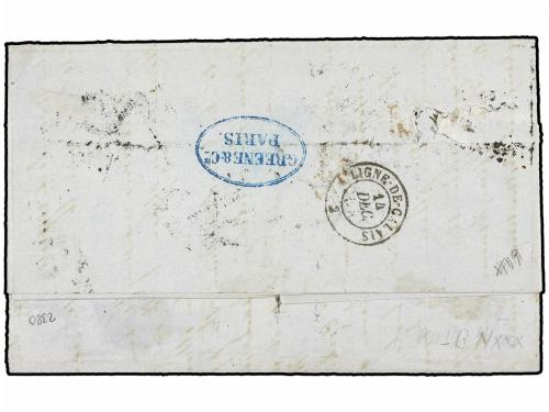 ✉ FRANCIA. Yv. 17 (3). 1864. PARIS a NEW YORK. 80 cts. carmí
