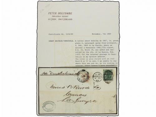 ✉ VENEZUELA. 1869. LIVERPOOL a CARACAS. Circulada con sello 