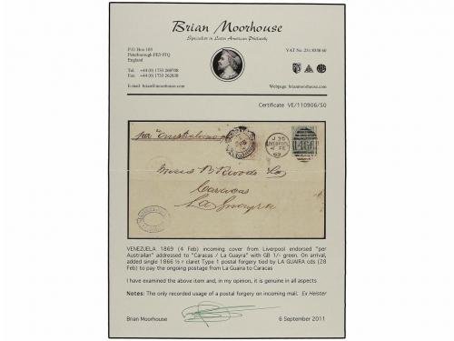 ✉ VENEZUELA. 1869. LIVERPOOL a CARACAS. Circulada con sello 