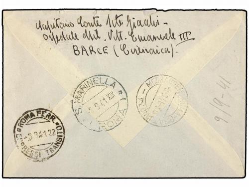✉ LIBIA. 1941. BENGASI a ITALIA. 50 cts. (2) y sello de EXPR