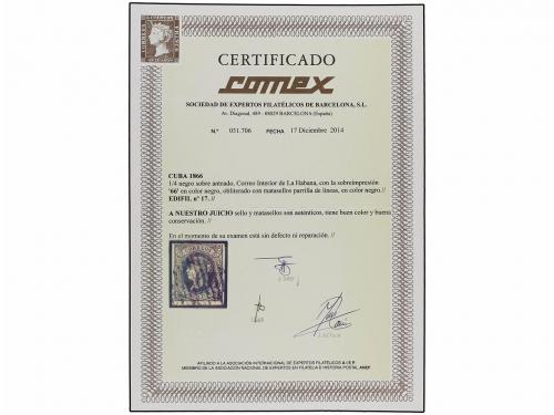 ° CUBA. Ed. 17. 1/2 real negro, habilitado 66. Mat. rejilla 