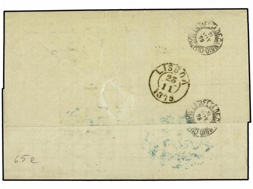 ✉ ESPAÑA. Ed. 163, 164. 1875. BARCELONA a LISBOA. 5 cts. gri