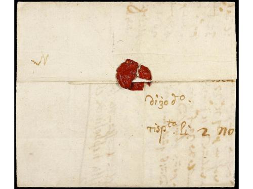✉ ESPAÑA: PREFILATELIA. 1689. CADIZ a BELGICA. Carta con ind