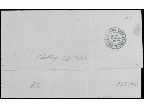 ✉ ESPAÑA. Ed. 93. 1869. SANTIAGO a VILLAGARCIA. 5 mils. verd