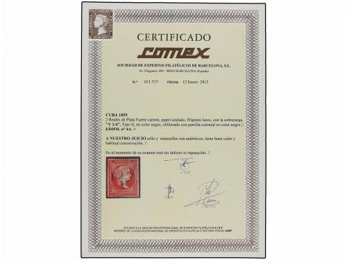 ° CUBA. Ed. 4A. Y 1/4 s. 2 reales carmín, tipo II. MAGNÍFICO