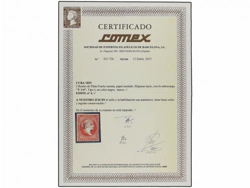 (*) CUBA. Ed. 4. Y 1/4 s. 2 reales carmín, tipo I. Tres gran