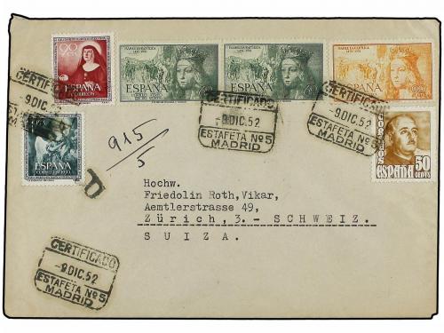 ✉ ESPAÑA. Ed. 1097 (2), 1099, 1022, 1116/17. 1952. ISABEL LA