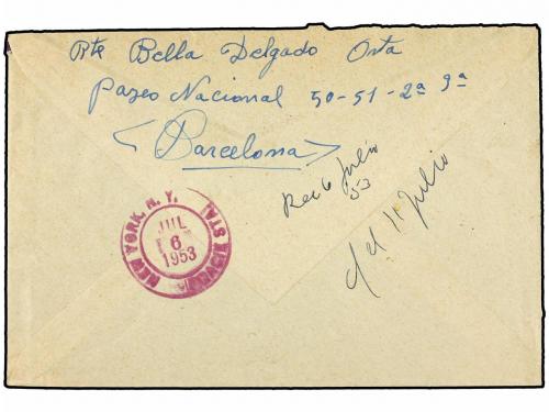✉ ESPAÑA. Ed. 1004, 1051, 1056, 1057. 1953. BARCELONA a U.S.