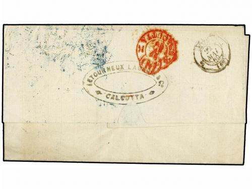 ✉ INDIA. 1869 (April 27). Cover from Calcutta to Lyon, Franc
