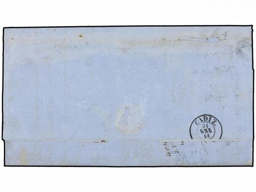 ✉ CUBA. Ant. 7 (3). 1858. HABANA a CÁDIZ. 1/2 real azul tres