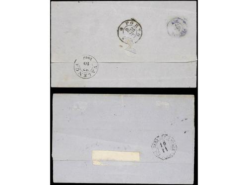 ✉ ESPAÑA. Ed. 96. 1867 (Oct. y Nov.). 2 cartas circuladas a 