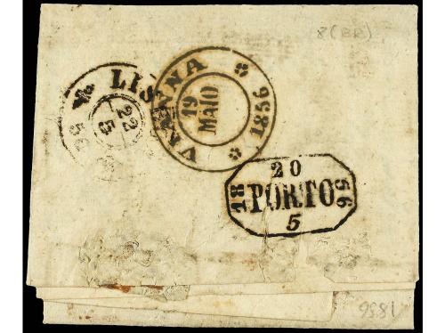✉ ESPAÑA: PREFILATELIA. 1856. PUENTEÁREAS a PORTUGAL. Marca 