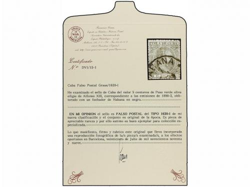 ° CUBA. Ed. 115F. 5 cts. verde. FALSO POSTAL tipo I. Mat. fe