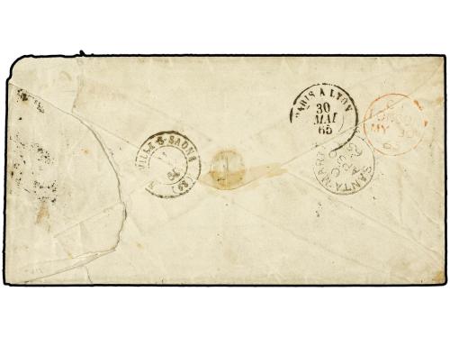 ✉ COLOMBIA. 1865. BOGOTA a FRANCIA. 10 ctvos. lila para el p