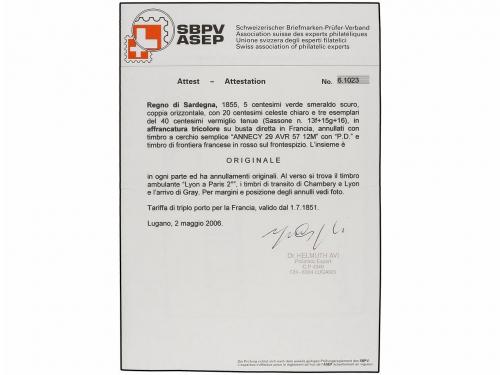 ✉ ITALIA ANTIGUOS ESTADOS: CERDEÑA. Sa. 15Ab. 1858. TRUFFARE