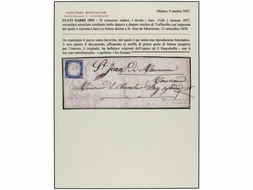 ✉ ITALIA ANTIGUOS ESTADOS: CERDEÑA. Sa. 15Ab. 1858. TRUFFARE