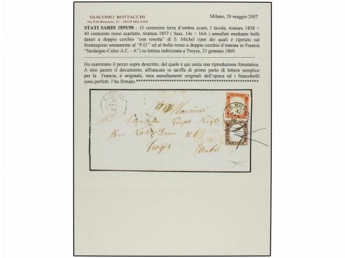 ✉ ITALIA ANTIGUOS ESTADOS: CERDEÑA. Sa. 14c,16A. 1860. S. MI