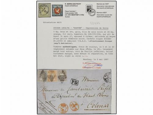 ✉ SUIZA. 1857 (March 31st). Cover from Basel to Colmar, fran